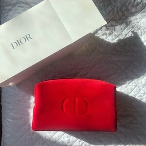 Dior - velvet bright red makeup pouch bag bnib Valentines